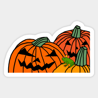 Halloween Horror Green Frog and Spooky Pumpkins Sticker
